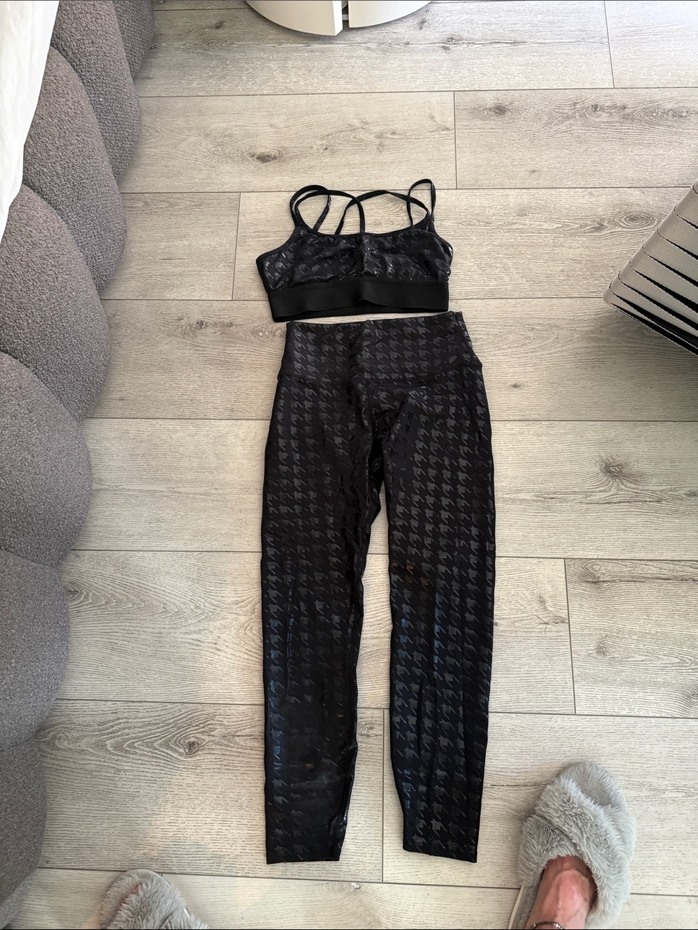 Black Strappy Houndstooth Sports Bra